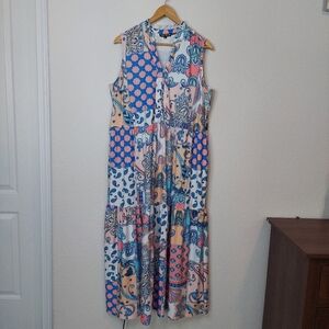 Tolani‎ Collection Mix Print Floral Paisley Midi Dress Size XL